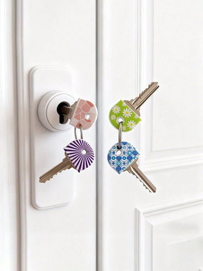 5pcs Floral Pattern Non-Slip Silicone Key Caps, Durable Anti-Slip Key Identification Covers, Suitable For Home, Office And Door Keys, Daily Essentials, Perfect For Families And Roommates, Keep Organiz