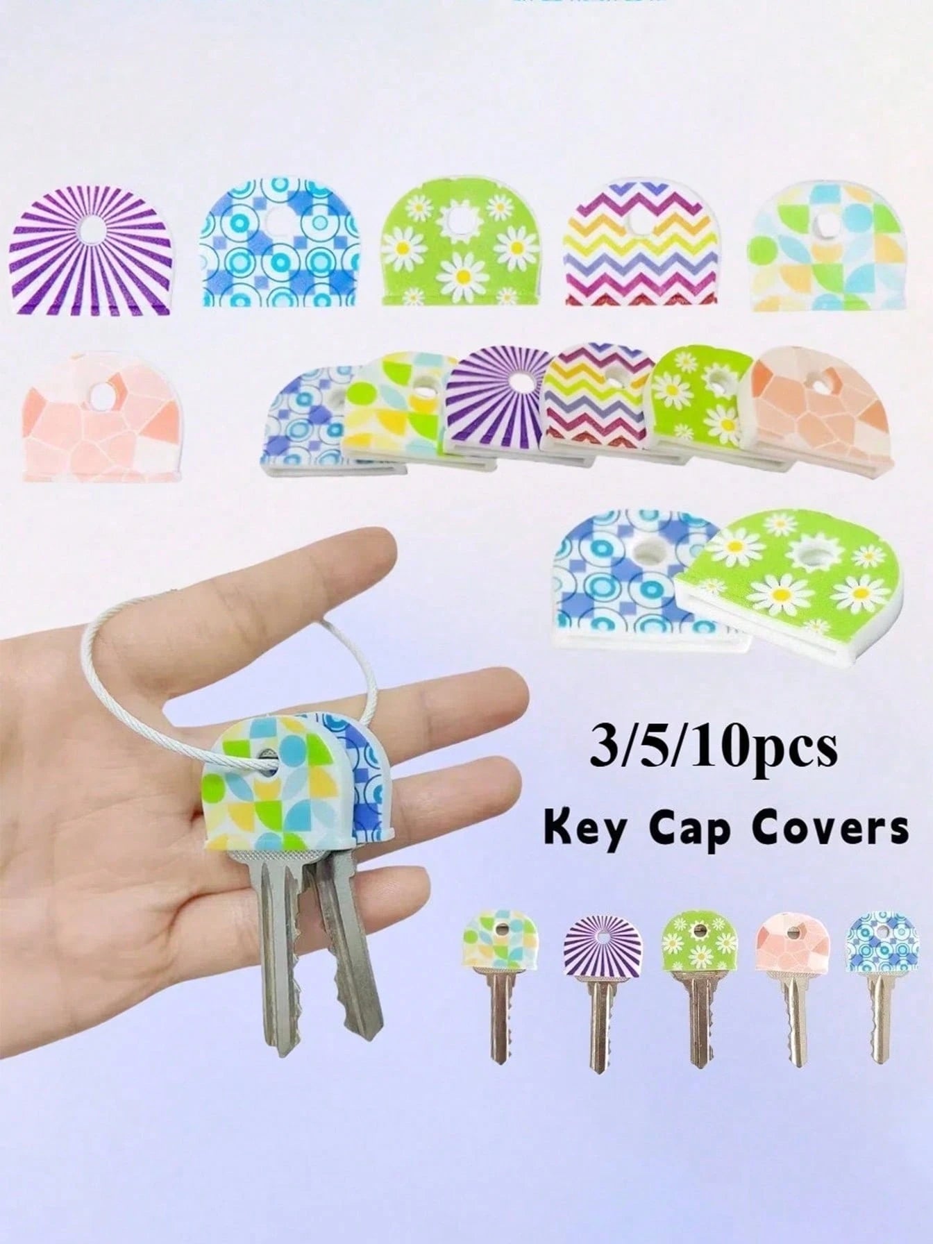 5pcs Floral Pattern Non-Slip Silicone Key Caps, Durable Anti-Slip Key Identification Covers, Suitable For Home, Office And Door Keys, Daily Essentials, Perfect For Families And Roommates, Keep Organiz