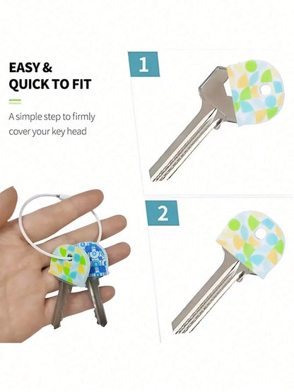 5pcs Floral Pattern Non-Slip Silicone Key Caps, Durable Anti-Slip Key Identification Covers, Suitable For Home, Office And Door Keys, Daily Essentials, Perfect For Families And Roommates, Keep Organiz