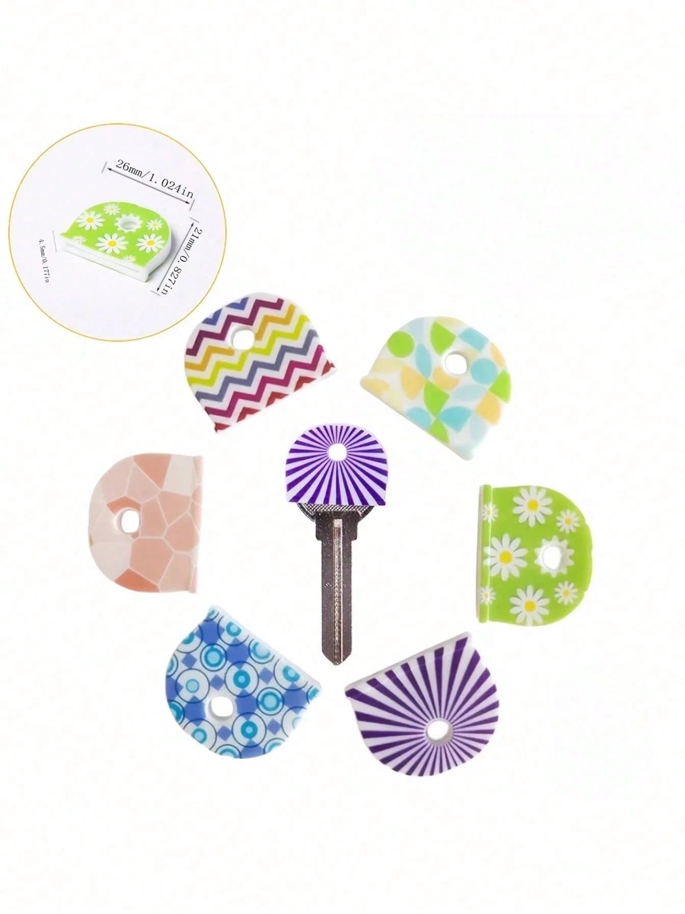 5pcs Floral Pattern Non-Slip Silicone Key Caps, Durable Anti-Slip Key Identification Covers, Suitable For Home, Office And Door Keys, Daily Essentials, Perfect For Families And Roommates, Keep Organiz