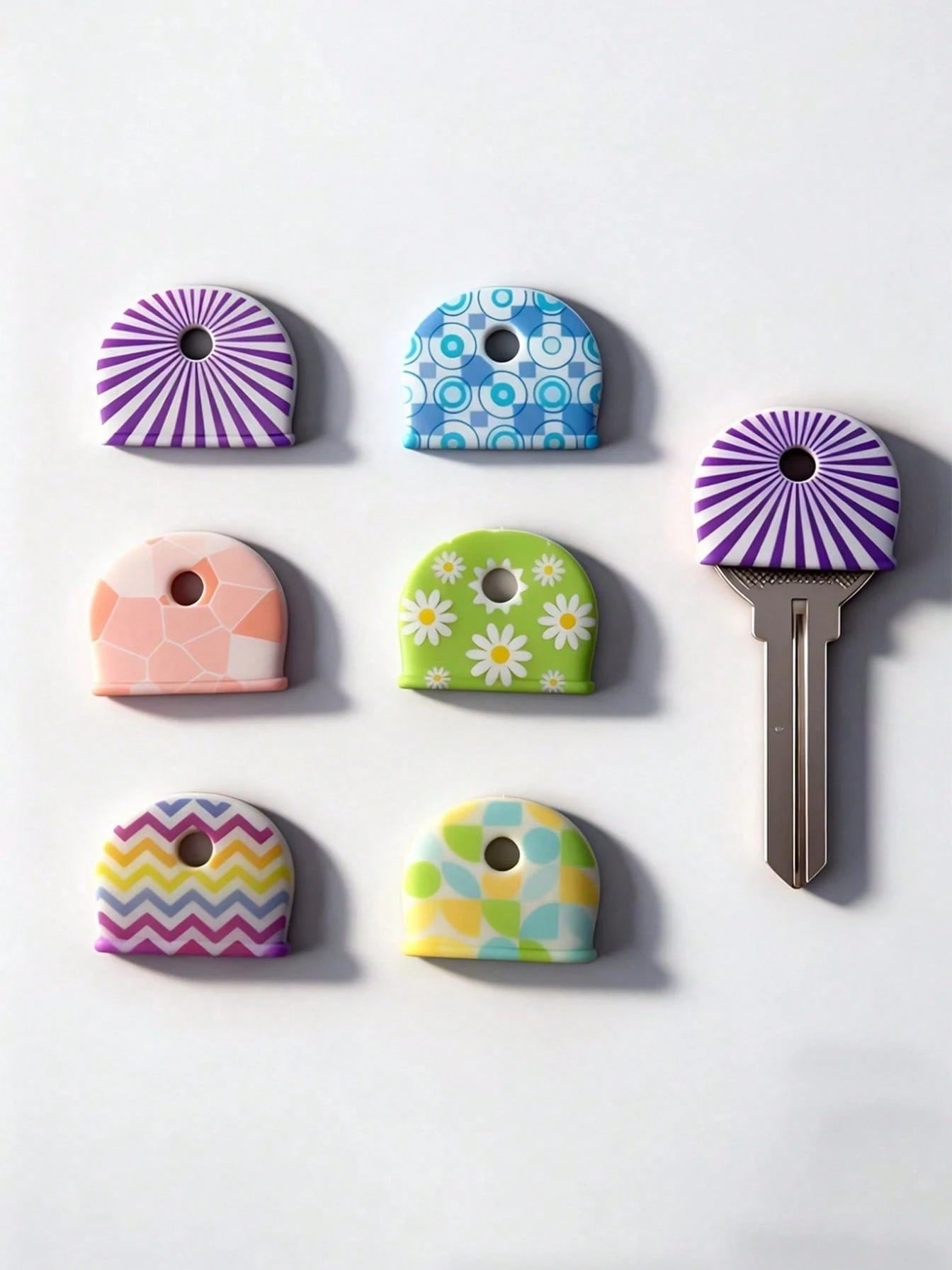 5pcs Floral Pattern Non-Slip Silicone Key Caps, Durable Anti-Slip Key Identification Covers, Suitable For Home, Office And Door Keys, Daily Essentials, Perfect For Families And Roommates, Keep Organiz