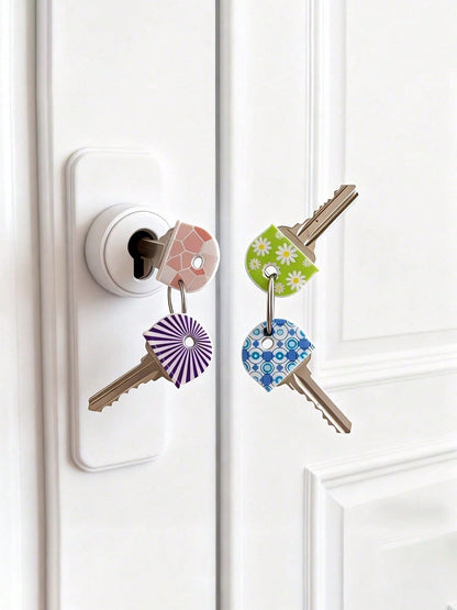 5pcs Floral Pattern Non-Slip Silicone Key Caps, Durable Anti-Slip Key Identification Covers, Suitable For Home, Office And Door Keys, Daily Essentials, Perfect For Families And Roommates, Keep Organiz