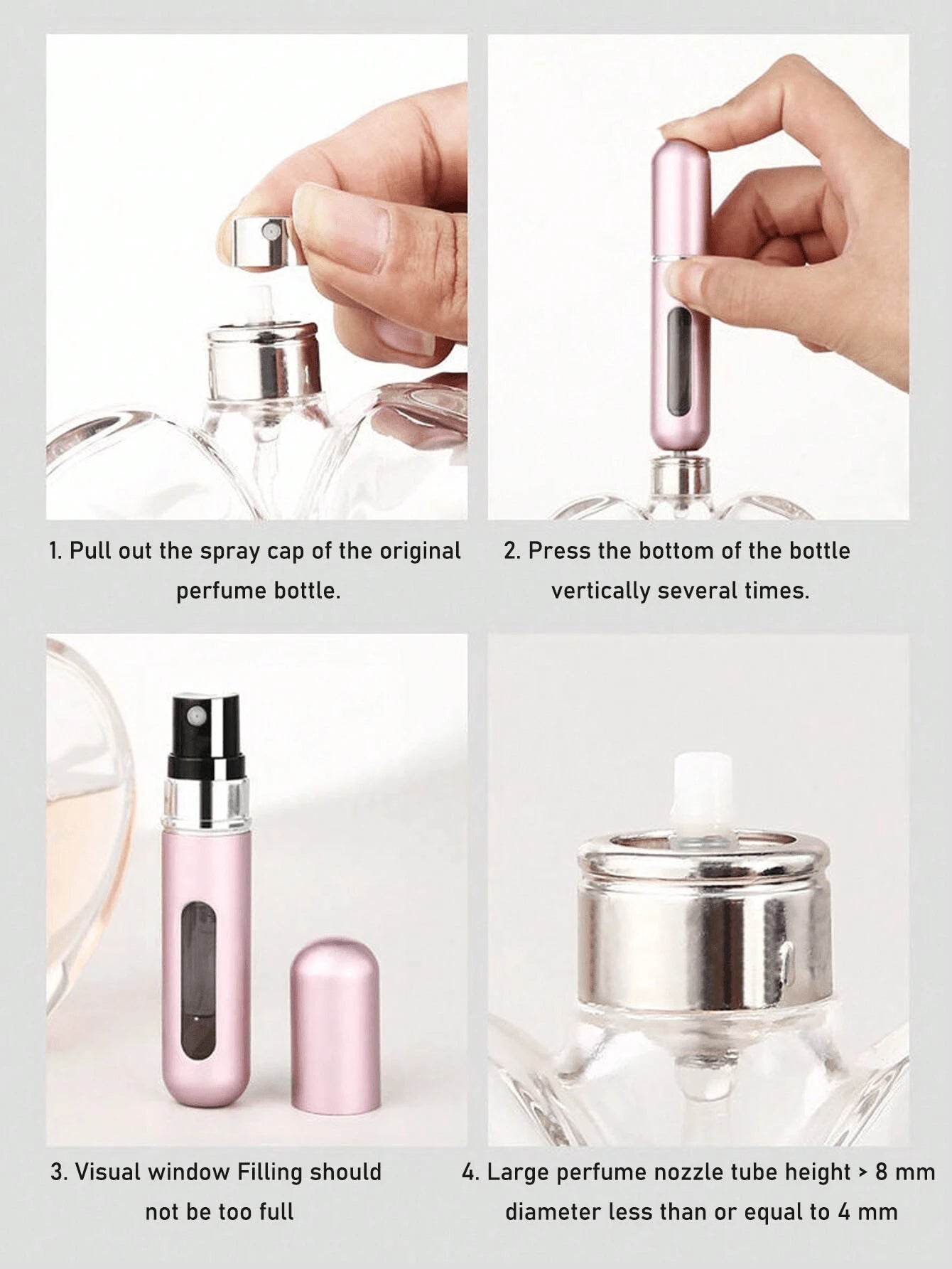 5Pcs Perfume Refillable Bottle Spray Bottling Dispenser Mini Portable Empty Liquid Container Travel Travel Essentials Travel Organizer For Beach Summer Vacation Back To School School Supplies Holiday