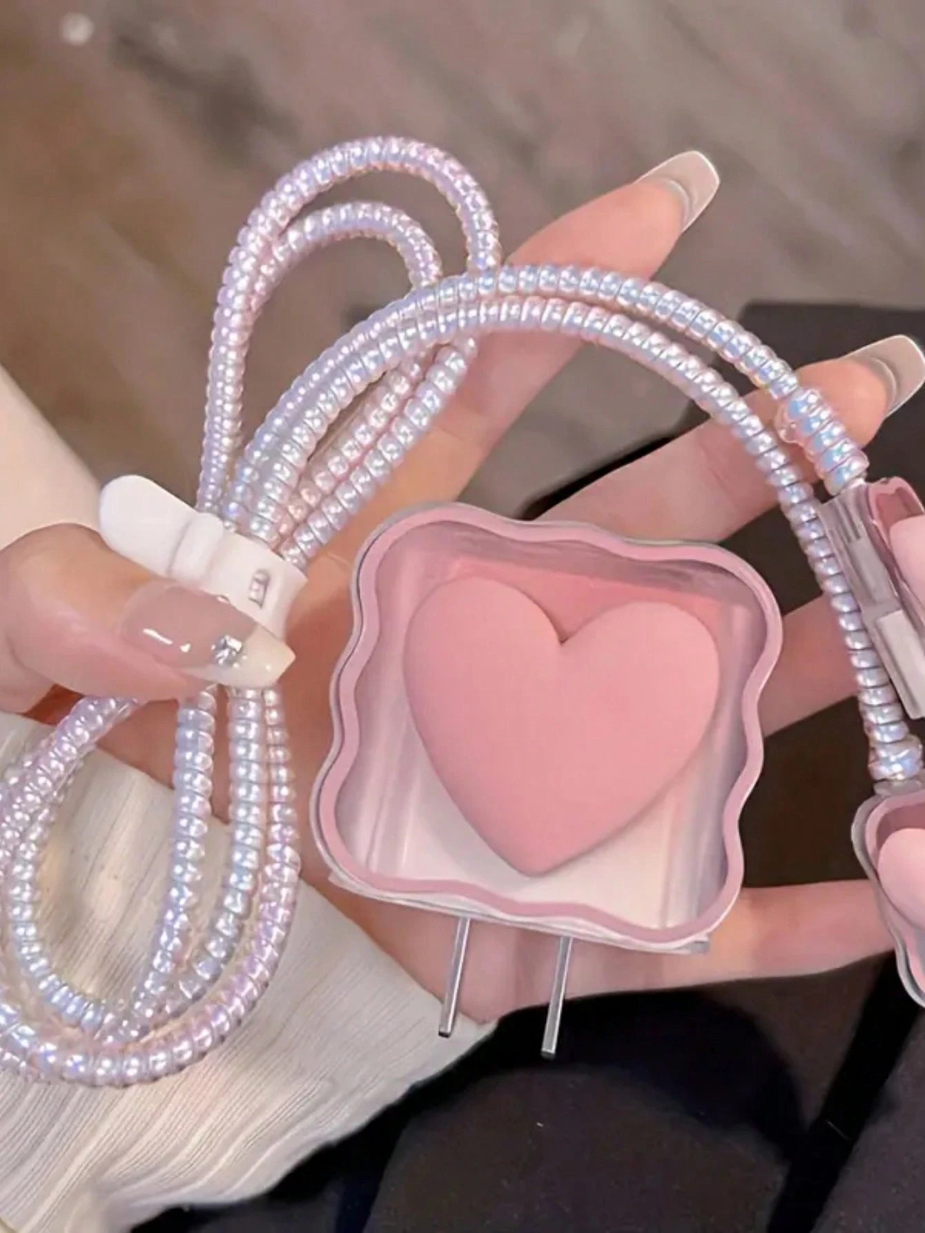 5pcs Pink Heart-Shaped Protective Sleeve Coiled Cord Compatible With IPhone 18W/20W Fast Charger, Soft Case Protector Compatible With IPhone 16/15/14/13 Charger, Ideal Gift