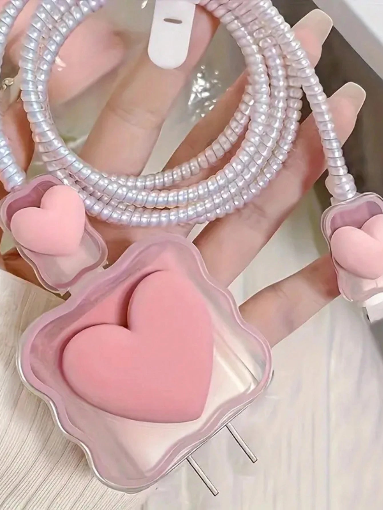 5pcs Pink Heart-Shaped Protective Sleeve Coiled Cord Compatible With IPhone 18W/20W Fast Charger, Soft Case Protector Compatible With IPhone 16/15/14/13 Charger, Ideal Gift