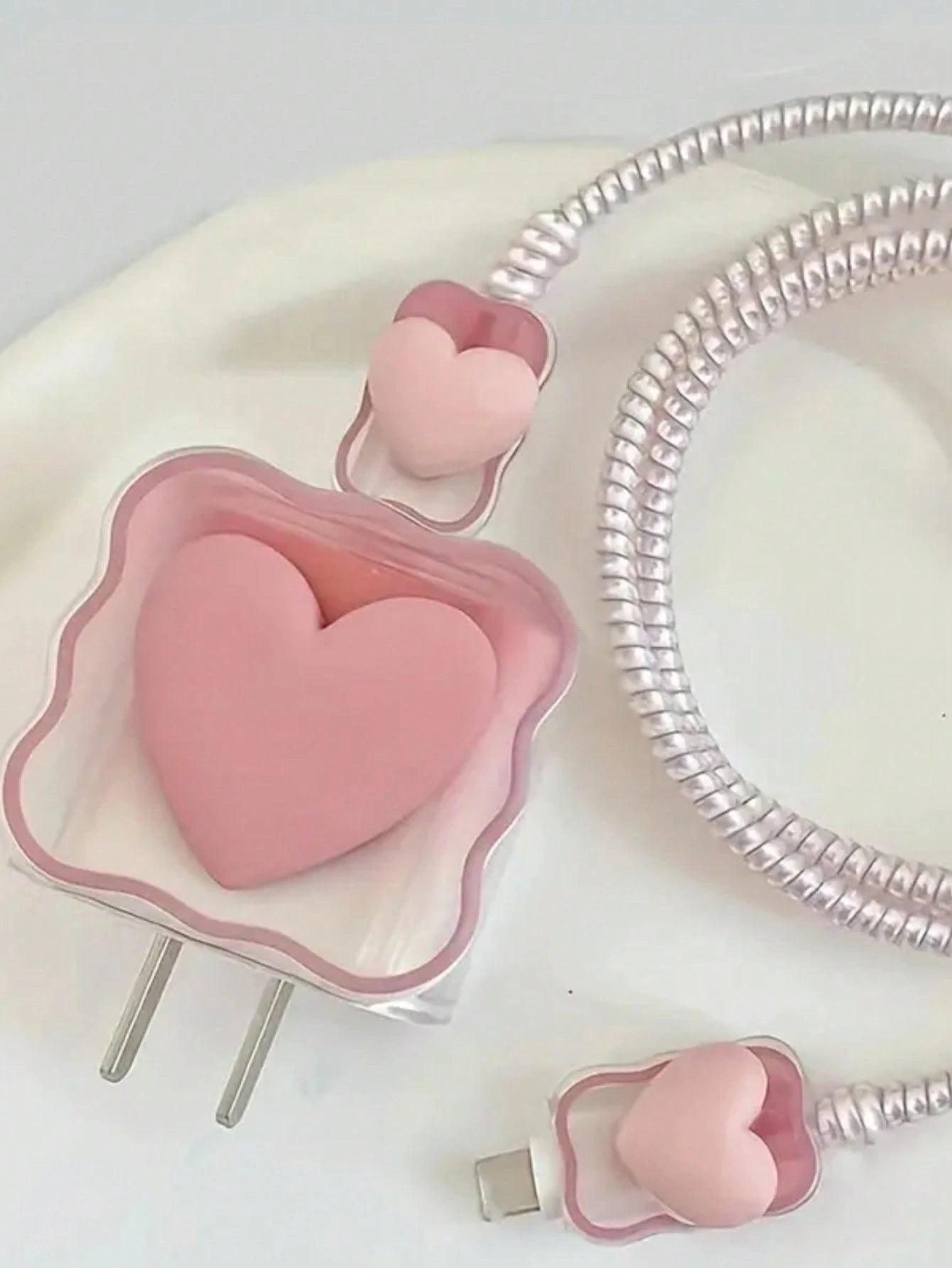 5pcs Pink Heart-Shaped Protective Sleeve Coiled Cord Compatible With IPhone 18W/20W Fast Charger, Soft Case Protector Compatible With IPhone 16/15/14/13 Charger, Ideal Gift