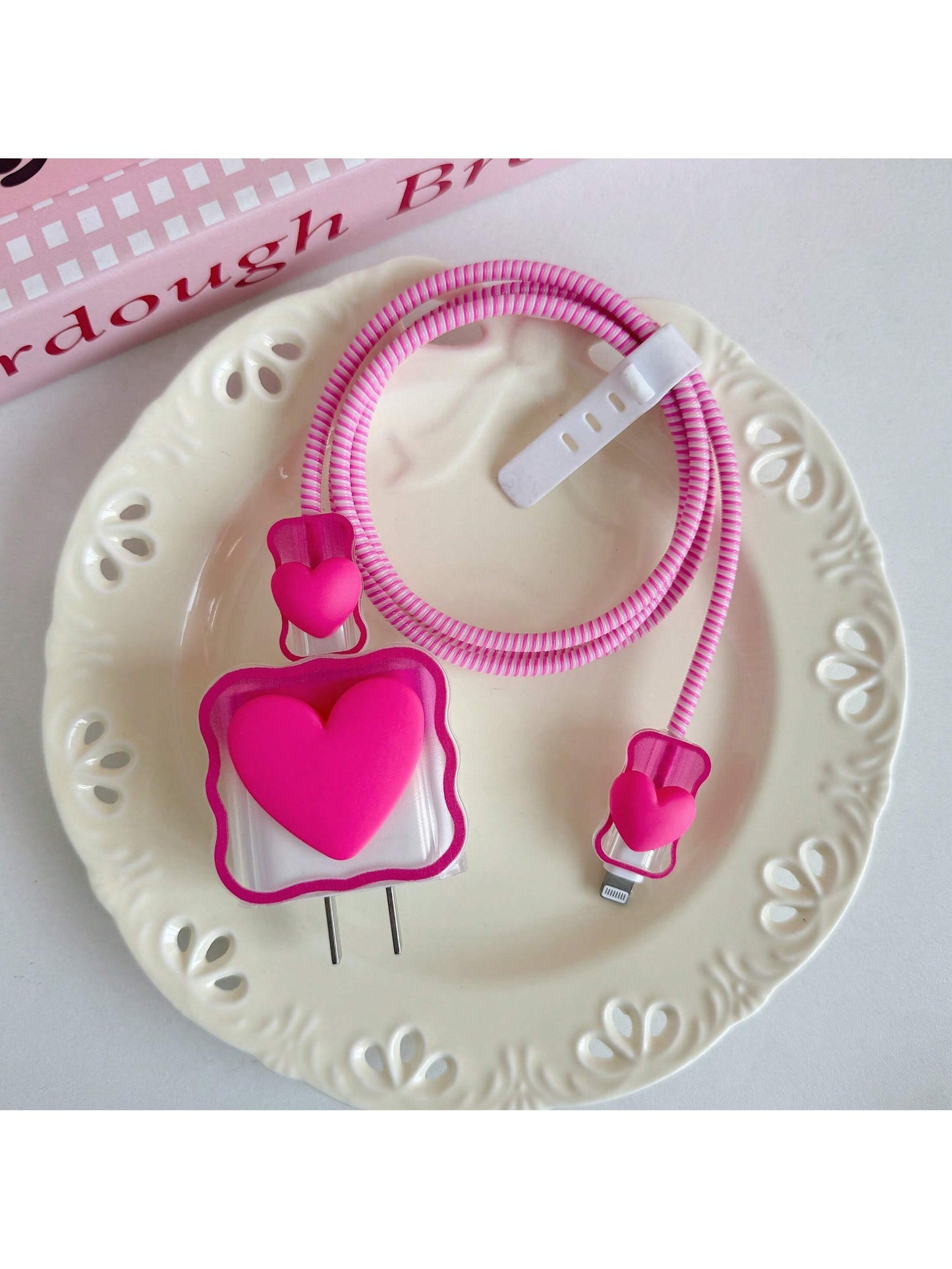 5pcs Pink Heart-Shaped Protective Sleeve Coiled Cord Compatible With IPhone 18W/20W Fast Charger, Soft Case Protector Compatible With IPhone 16/15/14/13 Charger, Ideal Gift