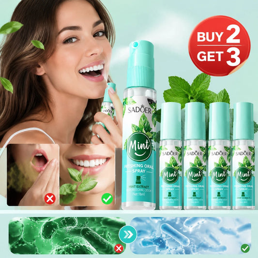 5pcs SADOER Mint Extract Freshing Oral Spray- Pocket-Sized Mouth Freshener Mist For Oral Hygiene, Long-Lasting Bad Breath Eliminator, On-The-Go Portable Dental Care Spray, 18ml