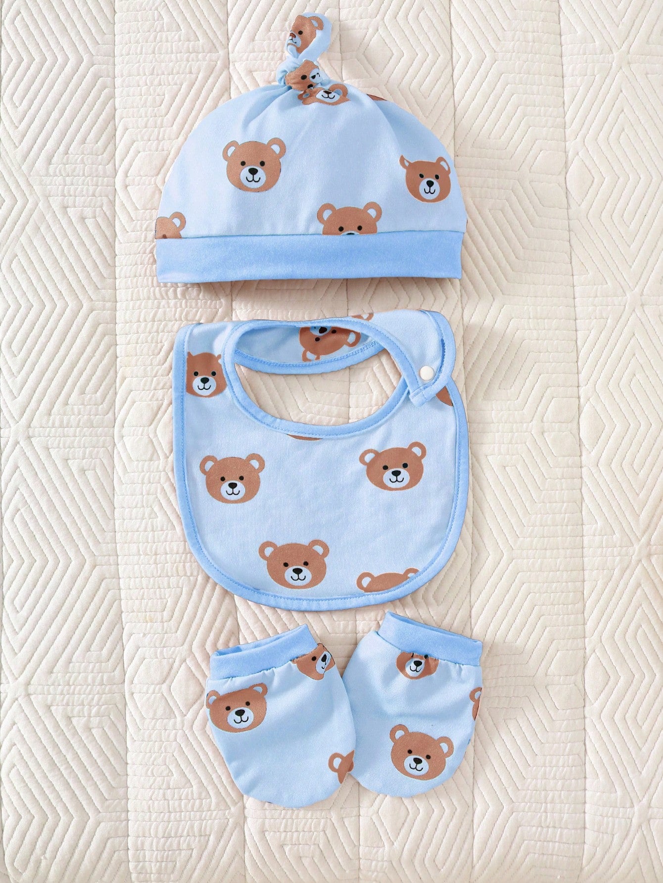 5pcs/Set Newly Born Baby Boys And Girls Envelope Collar Round Neck Short Sleeve Elephant Print Romper + Elastic Waist Full Print Pants + Hat Gloves Bib Casual Comfortable Soft Outfit, Suitable F