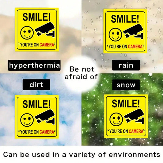 5pcs Smile Camera Symbol Signs, Indoor Outdoor CCTV Video Surveillance Signs, 3.9 Inch, Home Business Driveway Alarm CCTV Security Camera Signs (No Power Required)