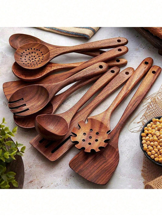 5pcs Wooden Spoons, Sturdy Wooden Kitchen Utensils With A Box, Lightweight And Heat Resistant, Kitchen Supplies Baking Accessories