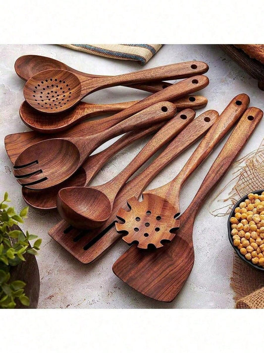 5pcs Wooden Spoons, Sturdy Wooden Kitchen Utensils With A Box, Lightweight And Heat Resistant, Kitchen Supplies Baking Accessories