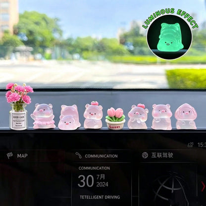 6/7/8pcs Mini Glowing Pig Shaped Car Dashboard Decor, Mini Resin Pig, Suitable For Cute Car Interior Accessories, Rearview Mirror Decor Or Fun Gift For Girls