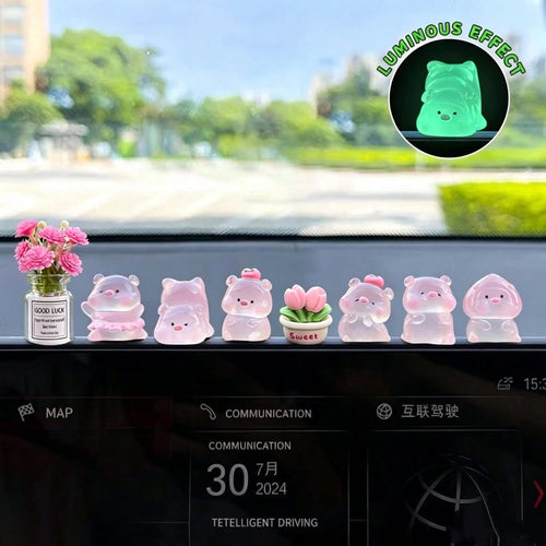 6/7/8pcs Mini Glowing Pig Shaped Car Dashboard Decor, Mini Resin Pig, Suitable For Cute Car Interior Accessories, Rearview Mirror Decor Or Fun Gift For Girls