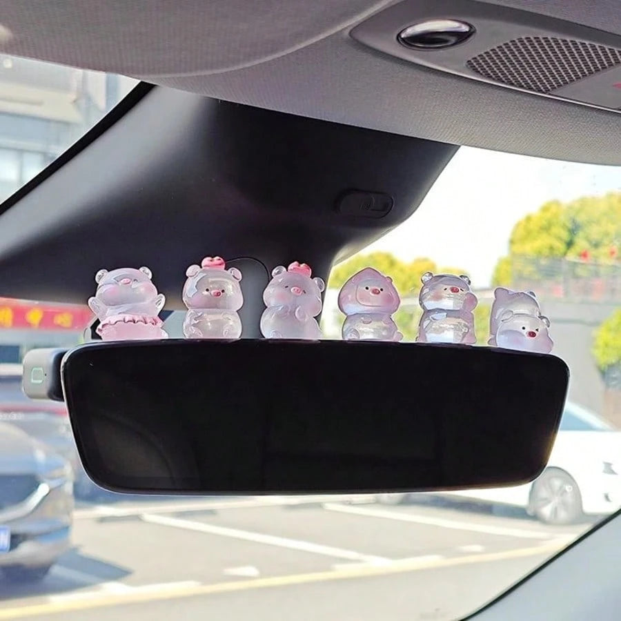 6/7/8pcs Mini Glowing Pig Shaped Car Dashboard Decor, Mini Resin Pig, Suitable For Cute Car Interior Accessories, Rearview Mirror Decor Or Fun Gift For Girls
