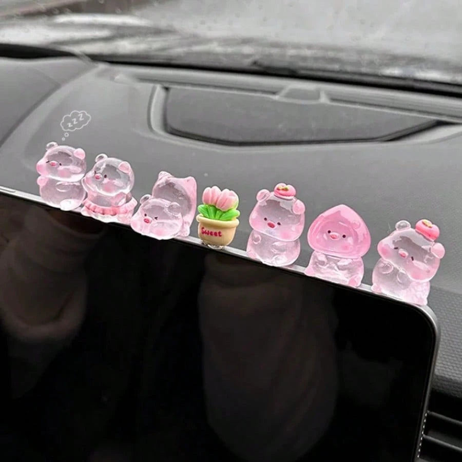 6/7/8pcs Mini Glowing Pig Shaped Car Dashboard Decor, Mini Resin Pig, Suitable For Cute Car Interior Accessories, Rearview Mirror Decor Or Fun Gift For Girls
