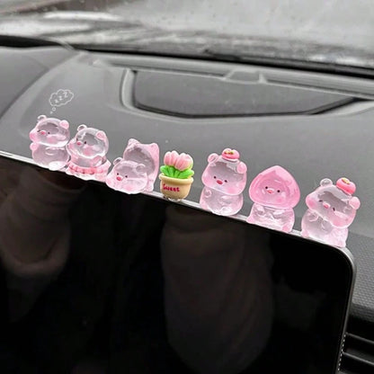 6/7/8pcs Mini Glowing Pig Shaped Car Dashboard Decor, Mini Resin Pig, Suitable For Cute Car Interior Accessories, Rearview Mirror Decor Or Fun Gift For Girls