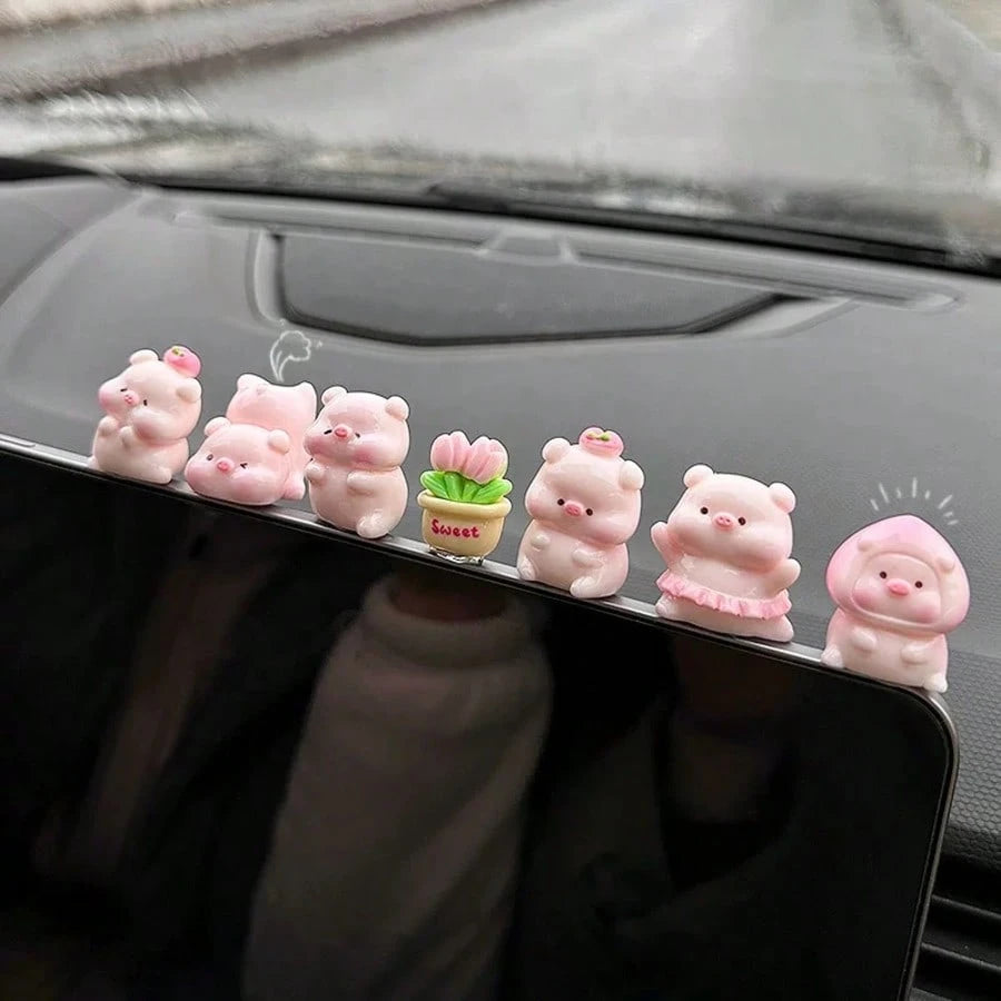 6/7/8pcs Mini Glowing Pig Shaped Car Dashboard Decor, Mini Resin Pig, Suitable For Cute Car Interior Accessories, Rearview Mirror Decor Or Fun Gift For Girls