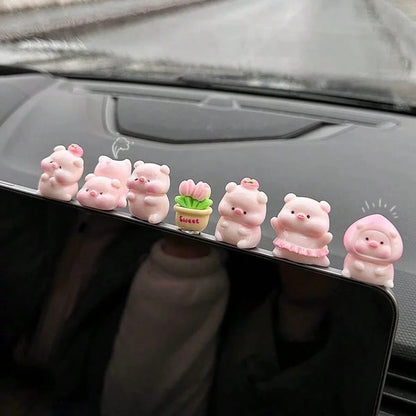 6/7/8pcs Mini Glowing Pig Shaped Car Dashboard Decor, Mini Resin Pig, Suitable For Cute Car Interior Accessories, Rearview Mirror Decor Or Fun Gift For Girls