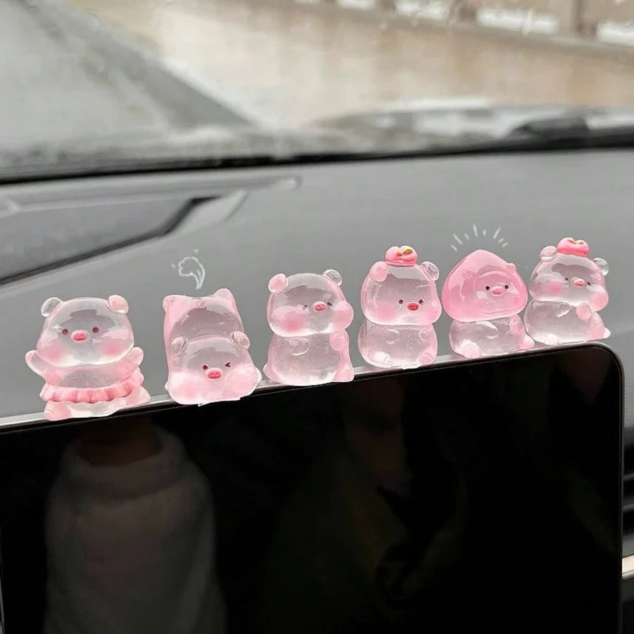 6/7/8pcs Mini Glowing Pig Shaped Car Dashboard Decor, Mini Resin Pig, Suitable For Cute Car Interior Accessories, Rearview Mirror Decor Or Fun Gift For Girls