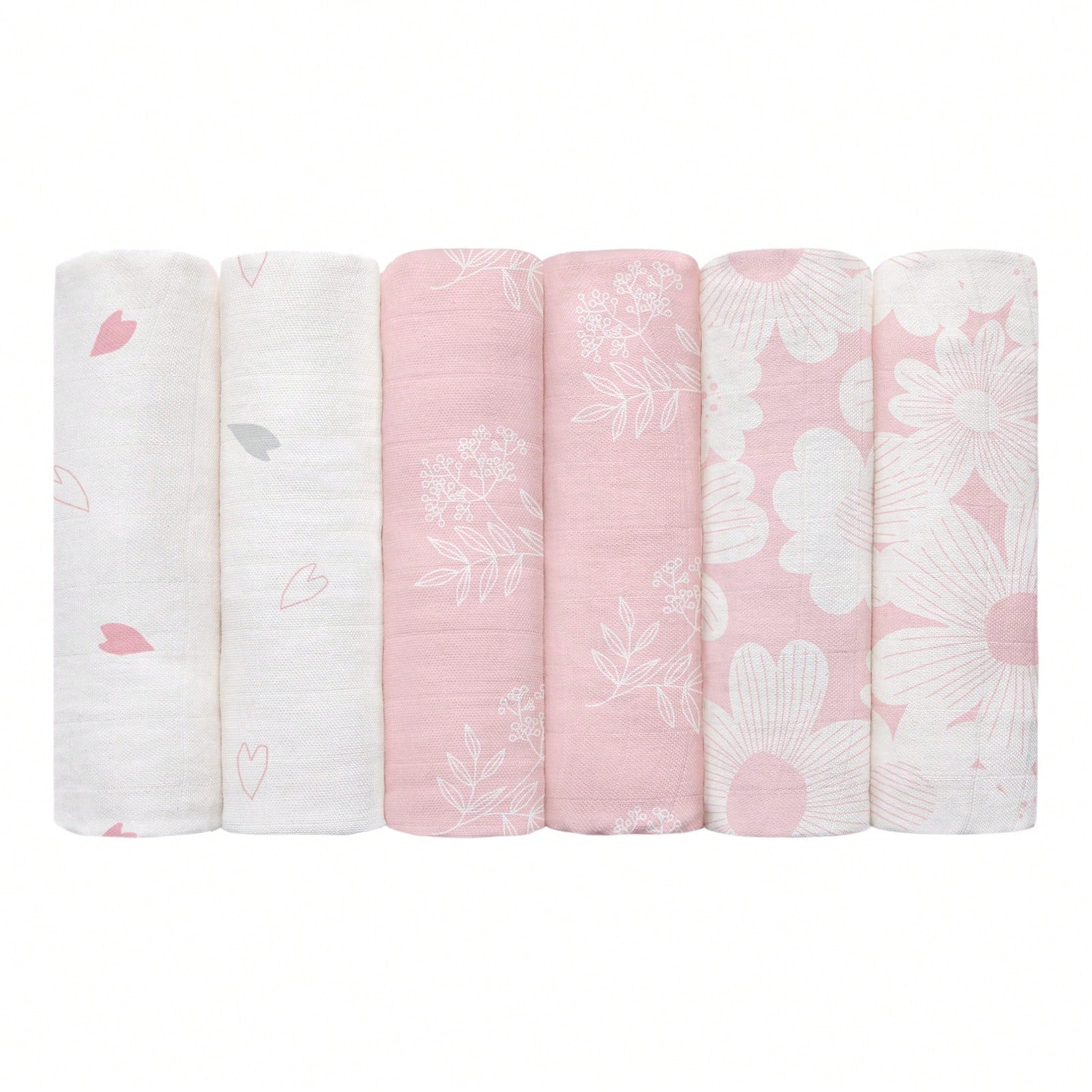 6-Pack Blooming Rose Garden Soft Organic Cotton Muslin Blankets, Swaddle Wraps For Newborn Girls & Boys, 28x28 Inches