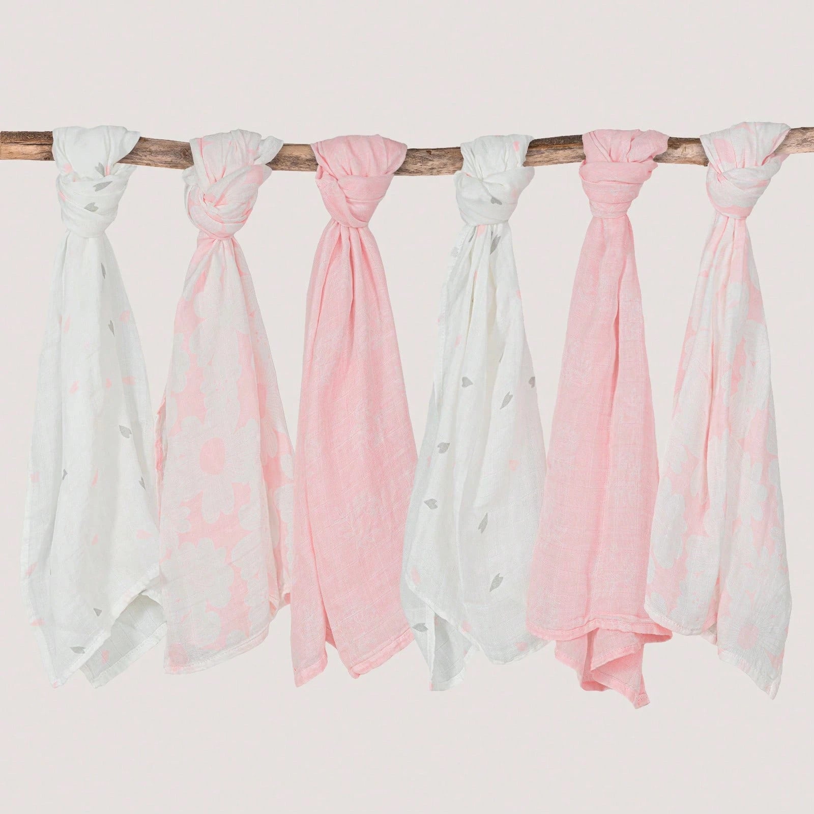 6-Pack Blooming Rose Garden Soft Organic Cotton Muslin Blankets, Swaddle Wraps For Newborn Girls & Boys, 28x28 Inches