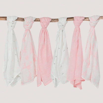 6-Pack Blooming Rose Garden Soft Organic Cotton Muslin Blankets, Swaddle Wraps For Newborn Girls & Boys, 28x28 Inches