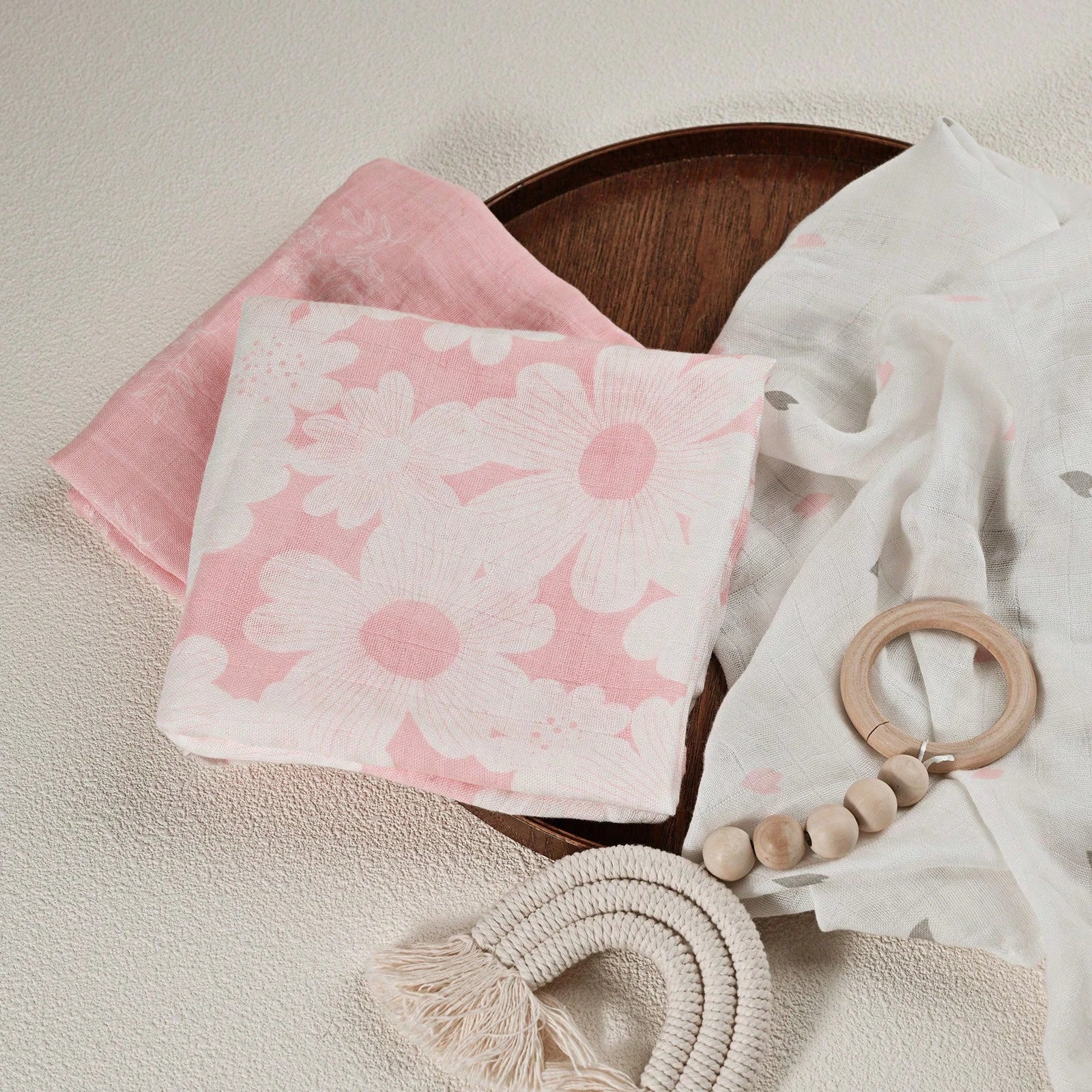 6-Pack Blooming Rose Garden Soft Organic Cotton Muslin Blankets, Swaddle Wraps For Newborn Girls & Boys, 28x28 Inches