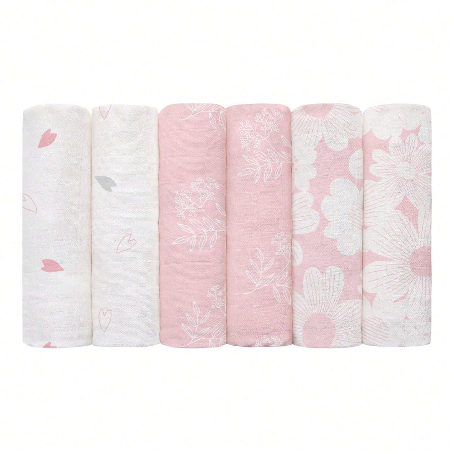 6-Pack Blooming Rose Garden Soft Organic Cotton Muslin Blankets, Swaddle Wraps For Newborn Girls & Boys, 28x28 Inches