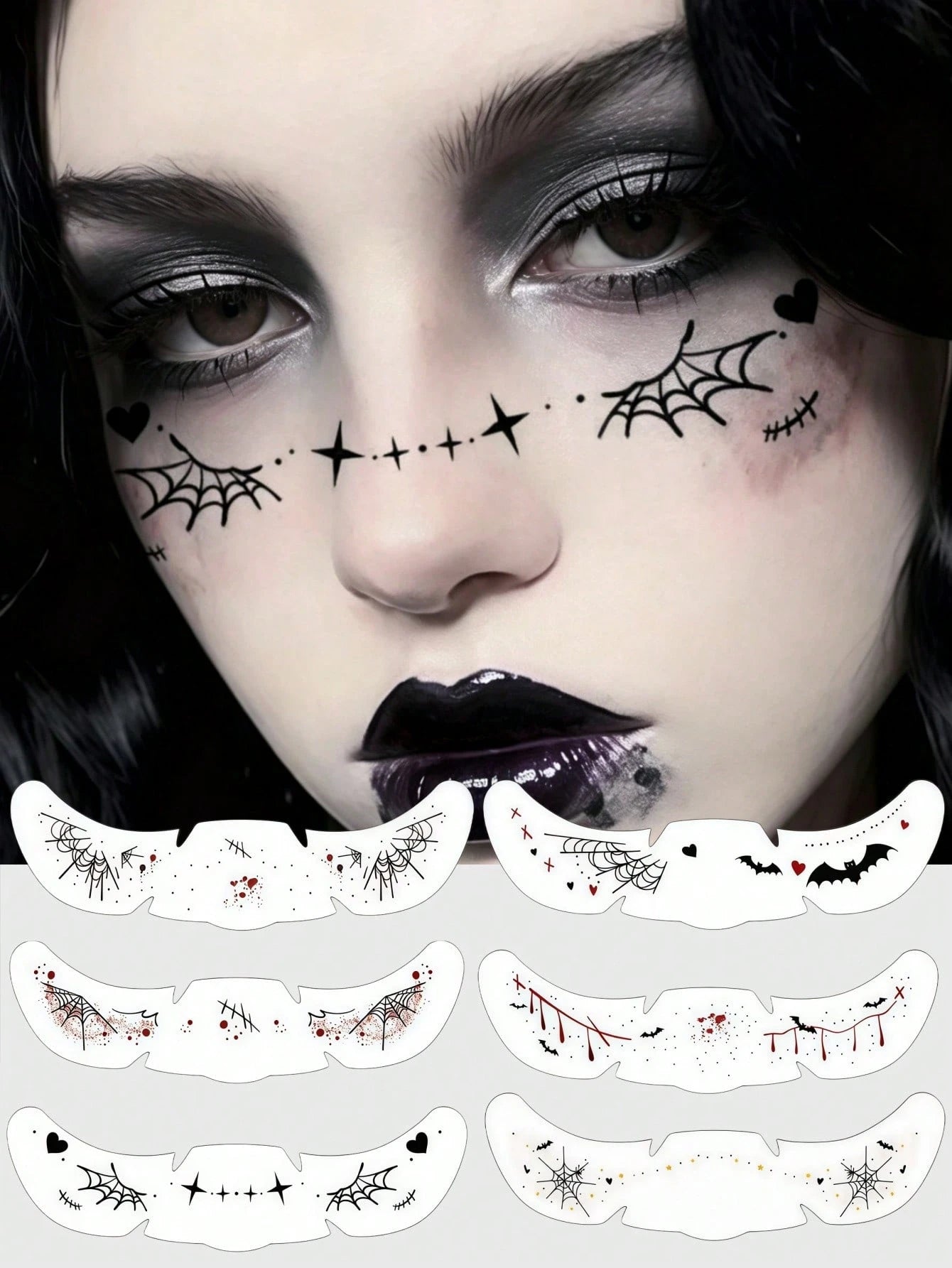 6 Sheets Halloween Freckles Witch Face Tattoos Spider Web Tattoo Cute Bat Tattoos Waterproof Fake Scar Vampire Makeup For Festival Halloween Prank Cosplay Carnival Decorations