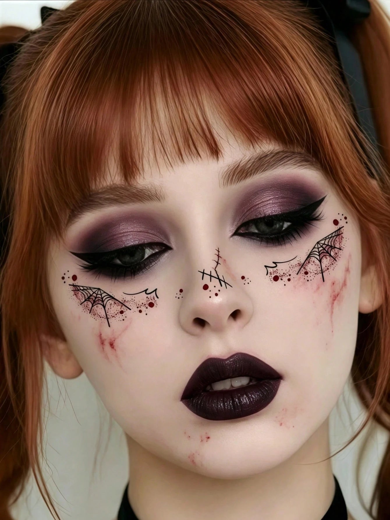 6 Sheets Halloween Freckles Witch Face Tattoos Spider Web Tattoo Cute Bat Tattoos Waterproof Fake Scar Vampire Makeup For Festival Halloween Prank Cosplay Carnival Decorations