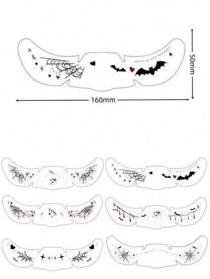 6 Sheets Halloween Freckles Witch Face Tattoos Spider Web Tattoo Cute Bat Tattoos Waterproof Fake Scar Vampire Makeup For Festival Halloween Prank Cosplay Carnival Decorations