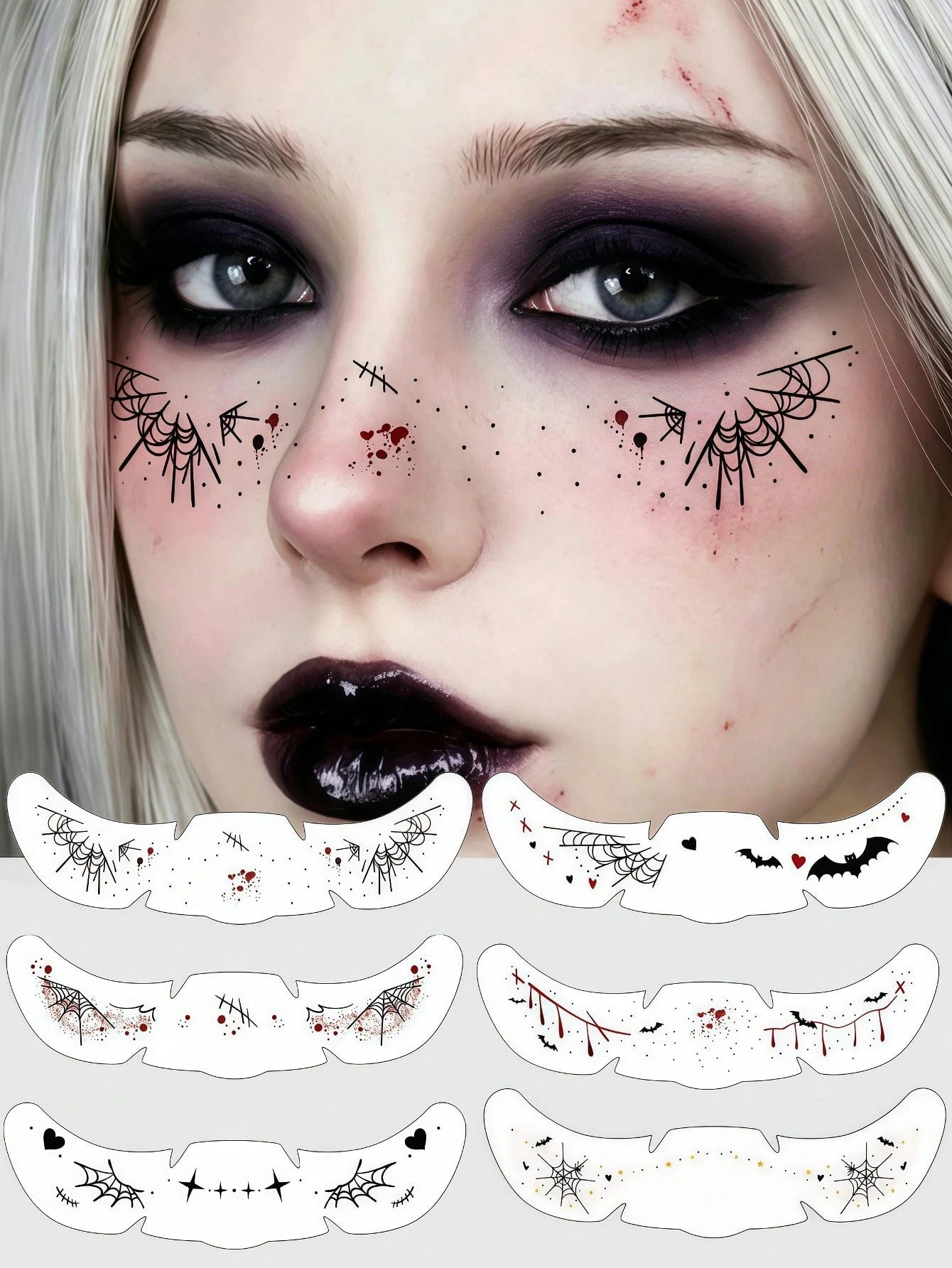 6 Sheets Halloween Freckles Witch Face Tattoos Spider Web Tattoo Cute Bat Tattoos Waterproof Fake Scar Vampire Makeup For Festival Halloween Prank Cosplay Carnival Decorations