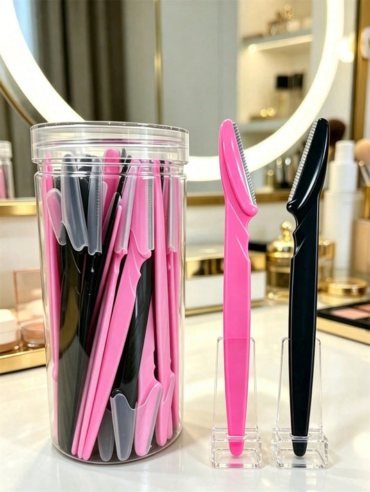 60/50/40/30/20/12/5pcs Portable Eyebrow Trimmer Set, Ergonomic Handle Body Hair Remover, Shaver With Anti-Scratch Blade Guard, Beauty Tool