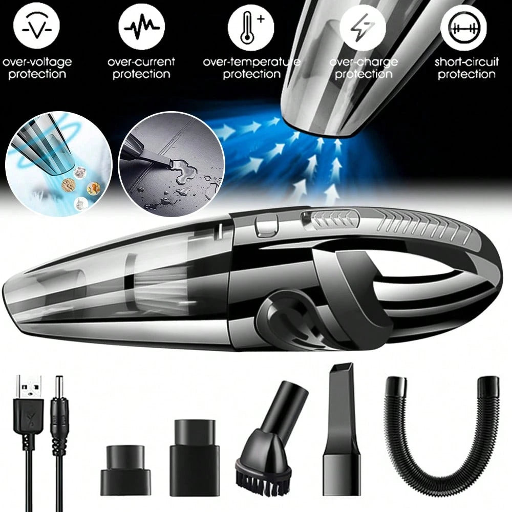 6000Pa Powerful Suction Wet Dry Cordless Handheld Vacuum, Lightweight 2000mAh USB Rechargeable Portable Cleaner With Attachments For Car Home Office Crevice Cleaning
