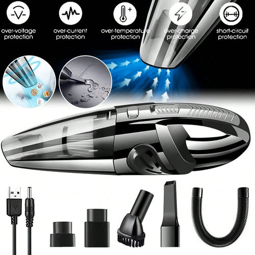 6000Pa Powerful Suction Wet Dry Cordless Handheld Vacuum, Lightweight 2000mAh USB Rechargeable Portable Cleaner With Attachments For Car Home Office Crevice Cleaning