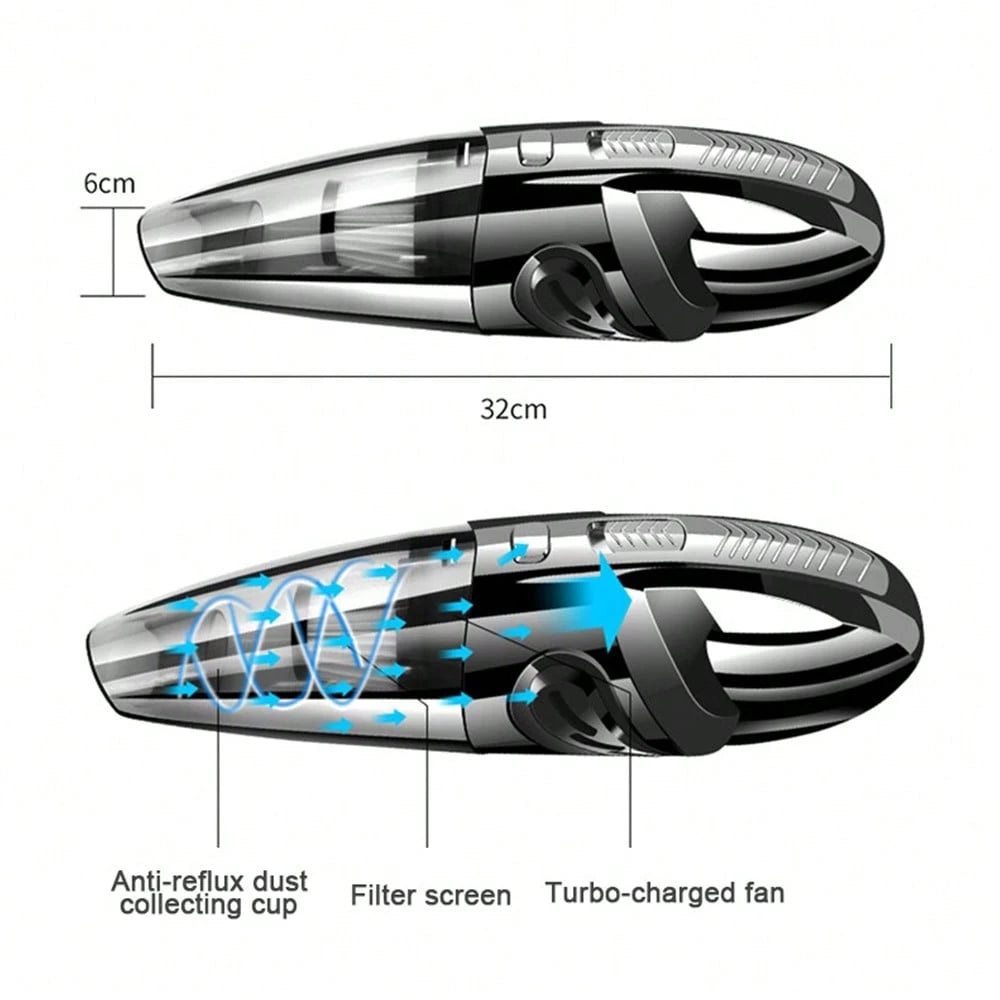 6000Pa Powerful Suction Wet Dry Cordless Handheld Vacuum, Lightweight 2000mAh USB Rechargeable Portable Cleaner With Attachments For Car Home Office Crevice Cleaning