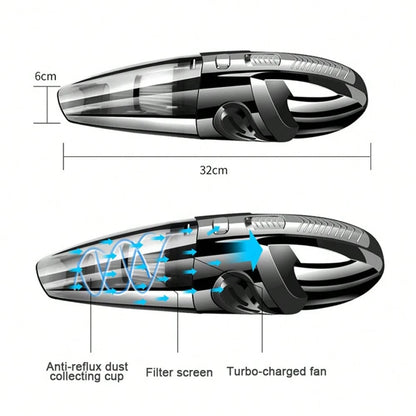 6000Pa Powerful Suction Wet Dry Cordless Handheld Vacuum, Lightweight 2000mAh USB Rechargeable Portable Cleaner With Attachments For Car Home Office Crevice Cleaning