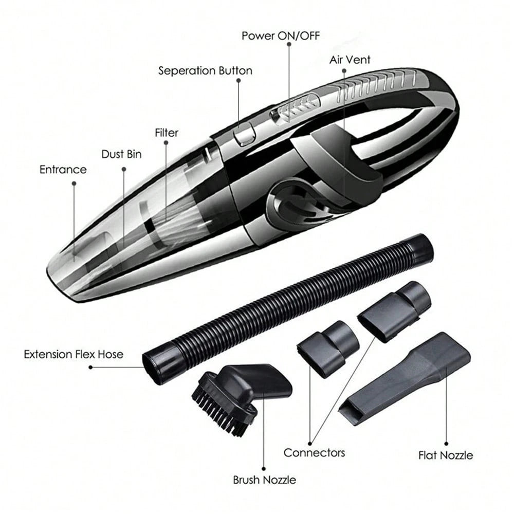 6000Pa Powerful Suction Wet Dry Cordless Handheld Vacuum, Lightweight 2000mAh USB Rechargeable Portable Cleaner With Attachments For Car Home Office Crevice Cleaning