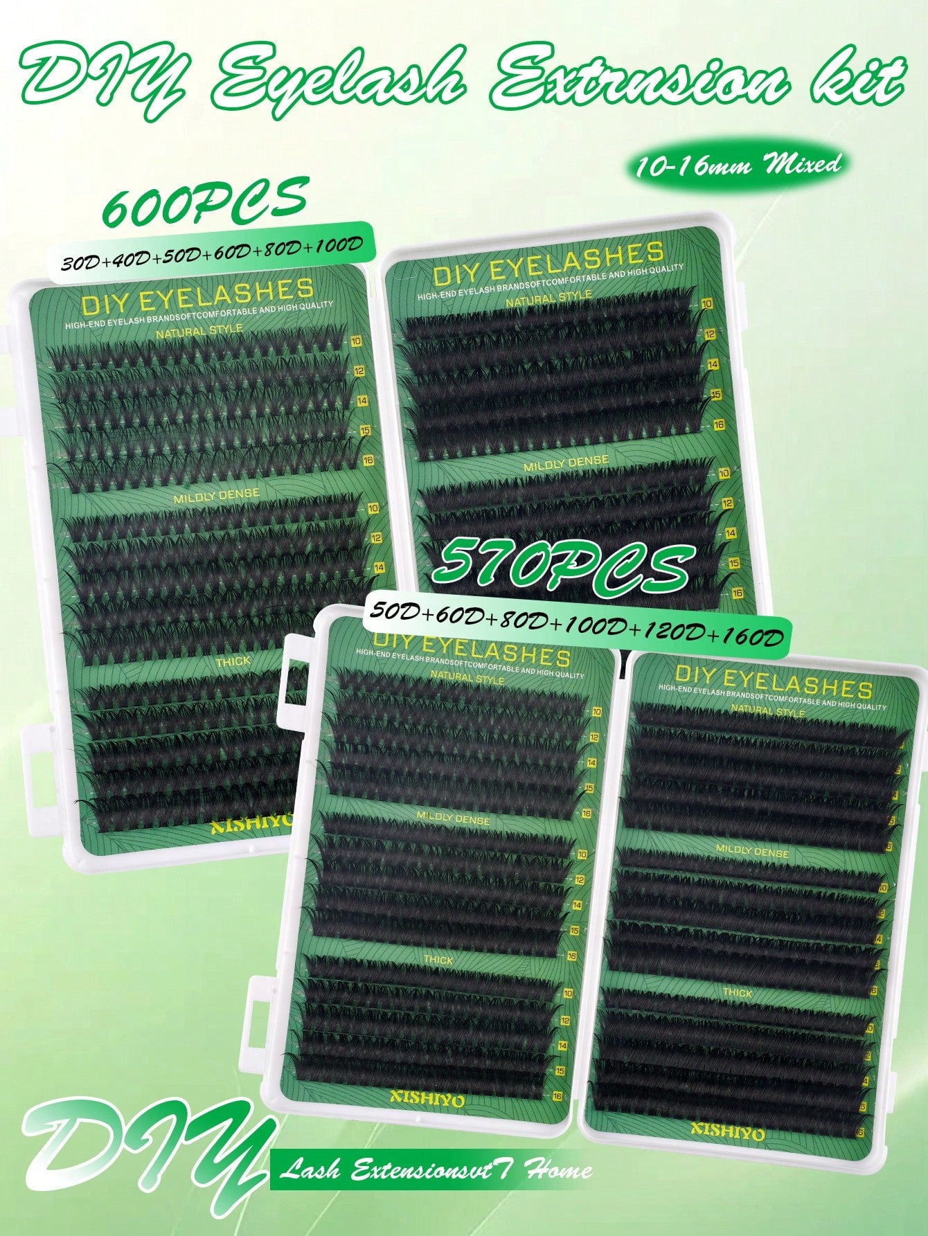 600pcs Eyelash Extension Kit, D Curl 8-16mm High Capacity 30D 40D 50D 60D 80D 100D Individual Lashes Set With Eyelash Glue, Sealer, Tweezer, Natural Look & Super Thick & Fluffy & Ultra Soft & Lightwei