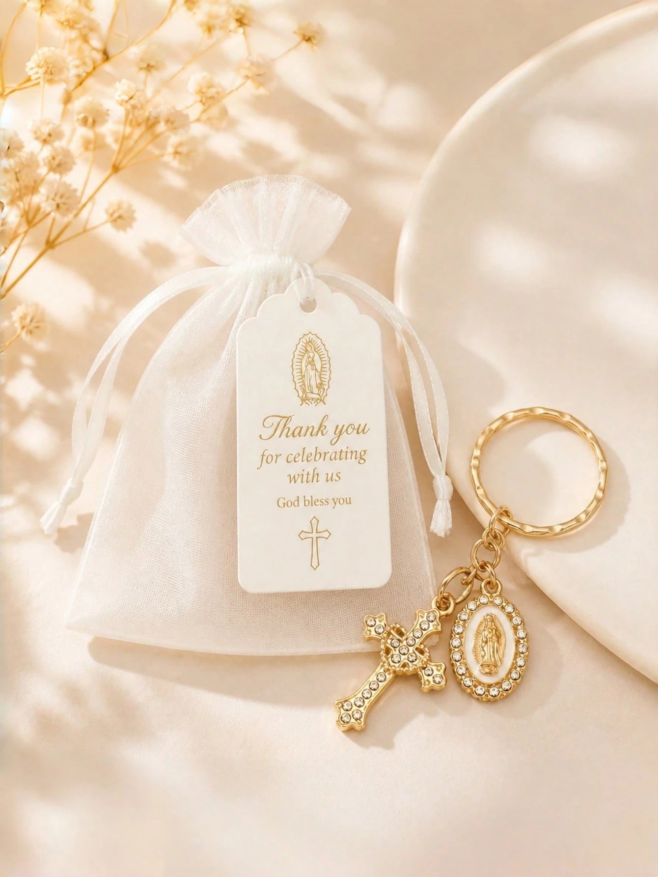 60pcs/20sets Cross Keychain With Organza Gift Bag And Tag, Suitable For Baptism, Baby Shower, Birthday Party Gifts, Religious Commemoration, Christian First Communion