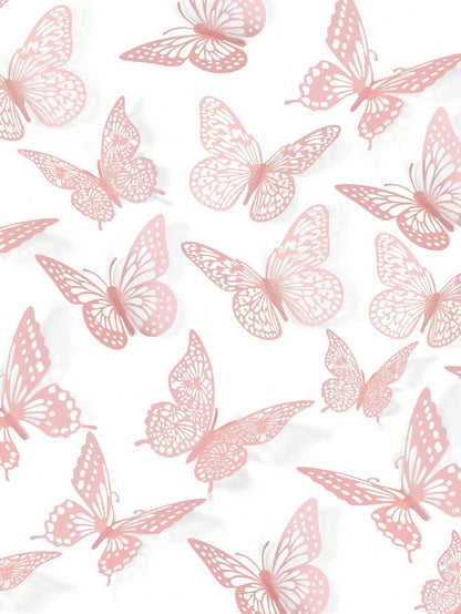 60pcs 3D Butterfly Wall Stickers, 4 Styles 3 Sizes, Butterfly Birthday Decor, Butterfly Party Decor, Cake Decor, Nursery Decor, Removable Stickers (Pink)
