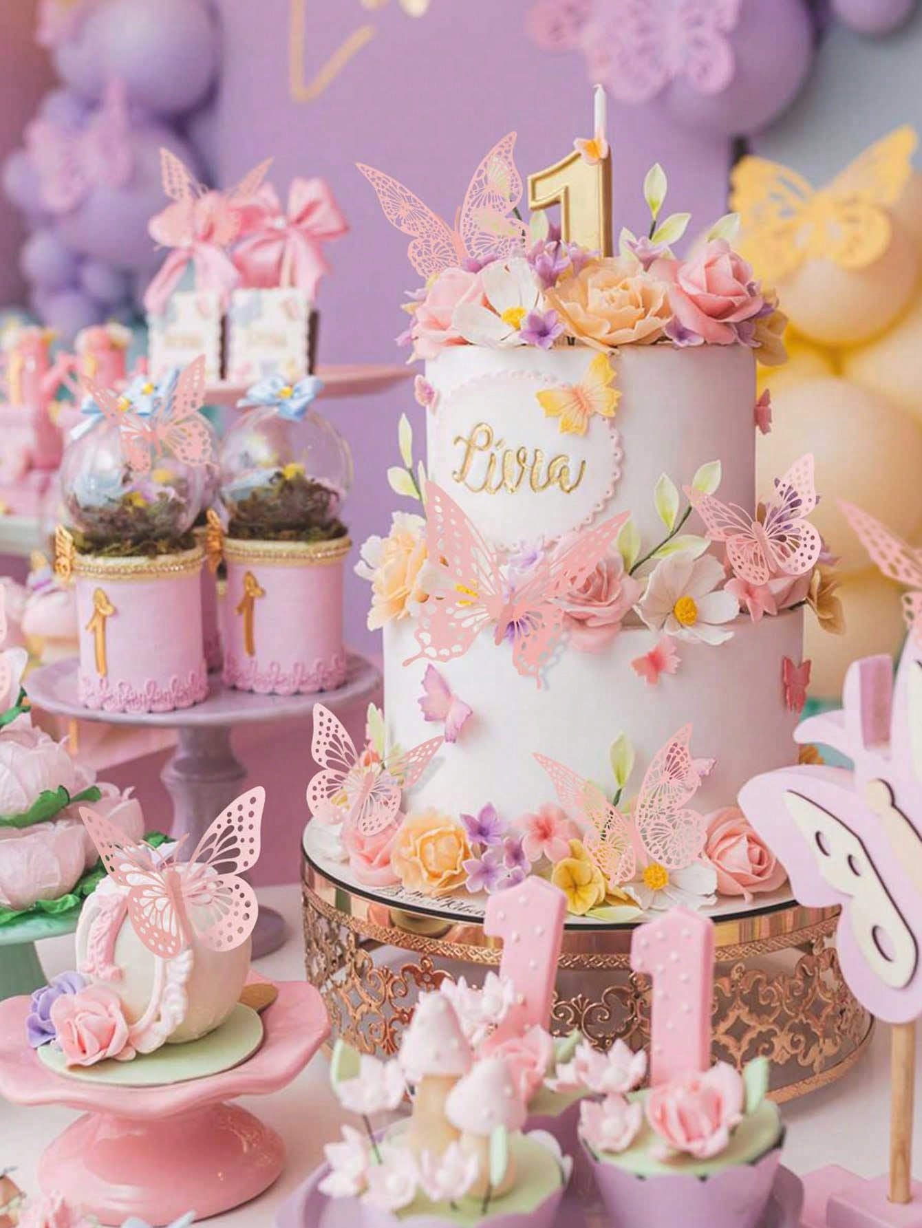 60pcs 3D Butterfly Wall Stickers, 4 Styles 3 Sizes, Butterfly Birthday Decor, Butterfly Party Decor, Cake Decor, Nursery Decor, Removable Stickers (Pink)
