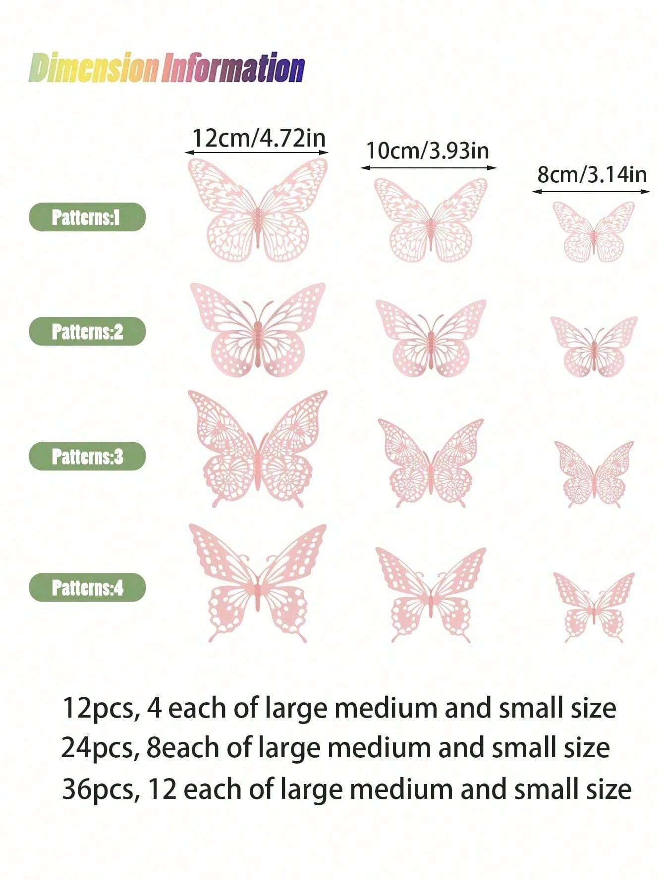 60pcs 3D Butterfly Wall Stickers, 4 Styles 3 Sizes, Butterfly Birthday Decor, Butterfly Party Decor, Cake Decor, Nursery Decor, Removable Stickers (Pink)