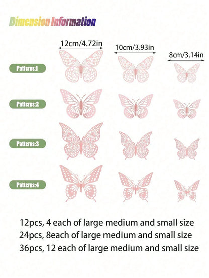 60pcs 3D Butterfly Wall Stickers, 4 Styles 3 Sizes, Butterfly Birthday Decor, Butterfly Party Decor, Cake Decor, Nursery Decor, Removable Stickers (Pink)