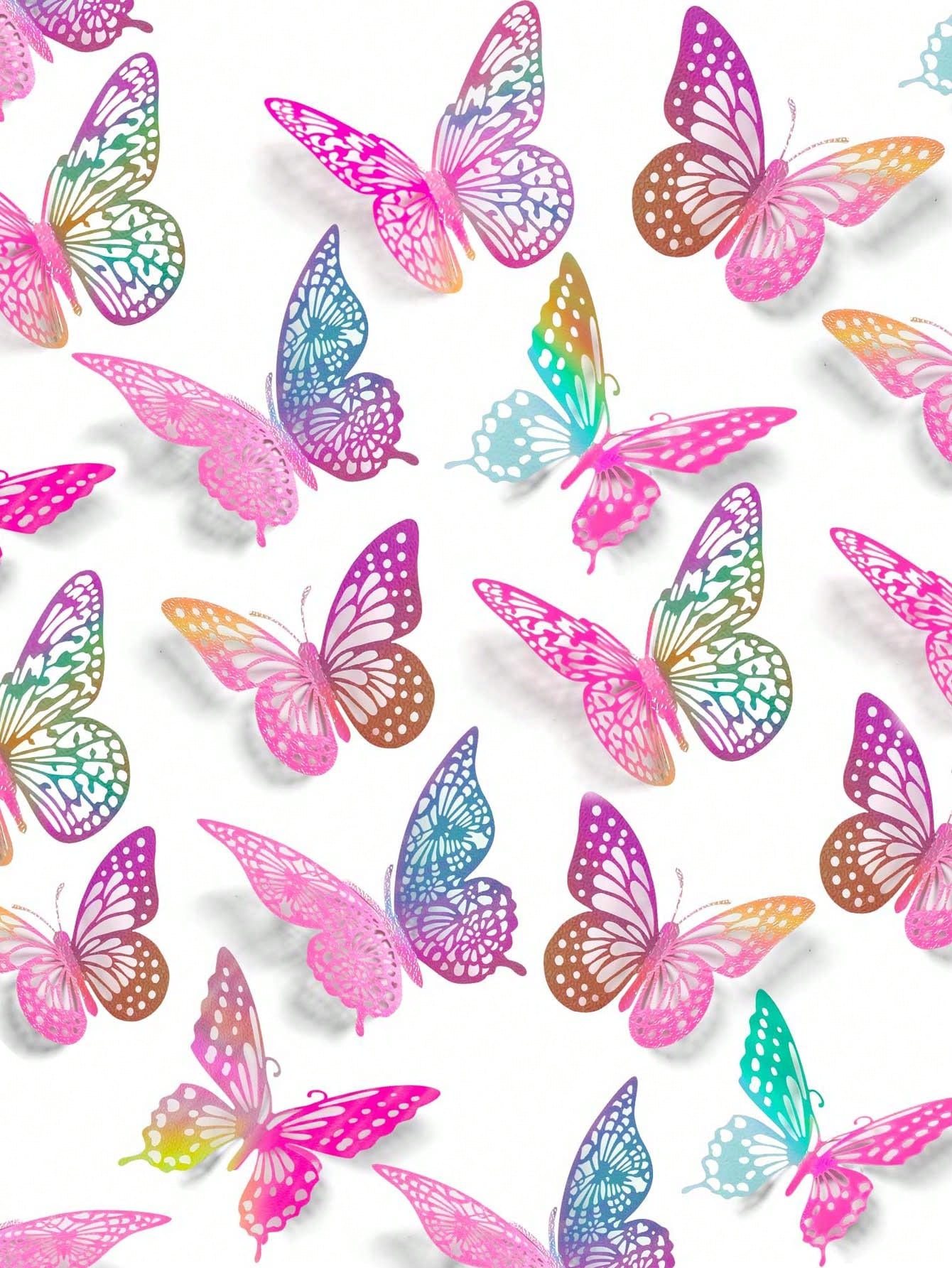 60pcs 3D Butterfly Wall Stickers, 4 Styles 3 Sizes, Butterfly Birthday Decor, Butterfly Party Decor, Cake Decor, Nursery Decor, Removable Stickers (Pink)