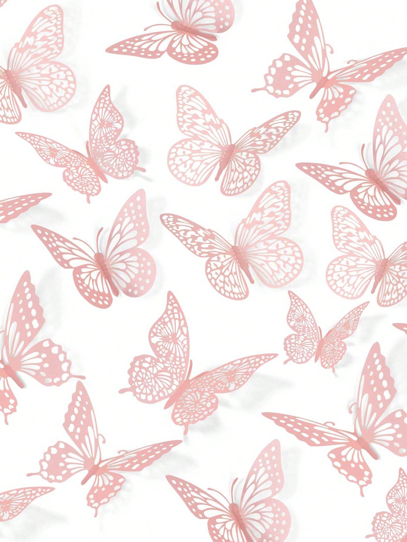 60pcs 3D Butterfly Wall Stickers, 4 Styles 3 Sizes, Butterfly Birthday Decor, Butterfly Party Decor, Cake Decor, Nursery Decor, Removable Stickers (Pink)