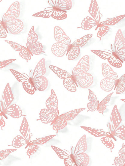 60pcs 3D Butterfly Wall Stickers, 4 Styles 3 Sizes, Butterfly Birthday Decor, Butterfly Party Decor, Cake Decor, Nursery Decor, Removable Stickers (Pink)
