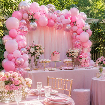 60pcs Pink Balloon Set, Metallic, Light Pink And Baby Pink Party Balloons, Foil Sequin Balloons, Suitable For Girls Birthday Party, Wedding, Bridal Shower, Baby Shower, Mother's Day, Bachelorette Par