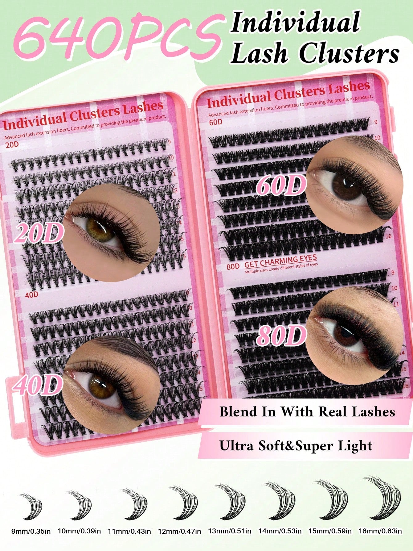 640pcs Mixed DIY Eyelash Extension Kit, High Capacity Individual Lashes, 9-16mm Mixed D-Curl Effect, Natural Lightweight, Soft & Comfortable, Long-Lasting. Kit Includes Lash Glue, Tweezers And Lash Br